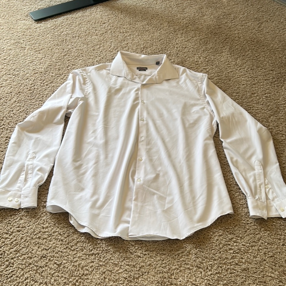 Can Heiden Mens XL Slim Fit White/Grey Button Down Dress Shirt